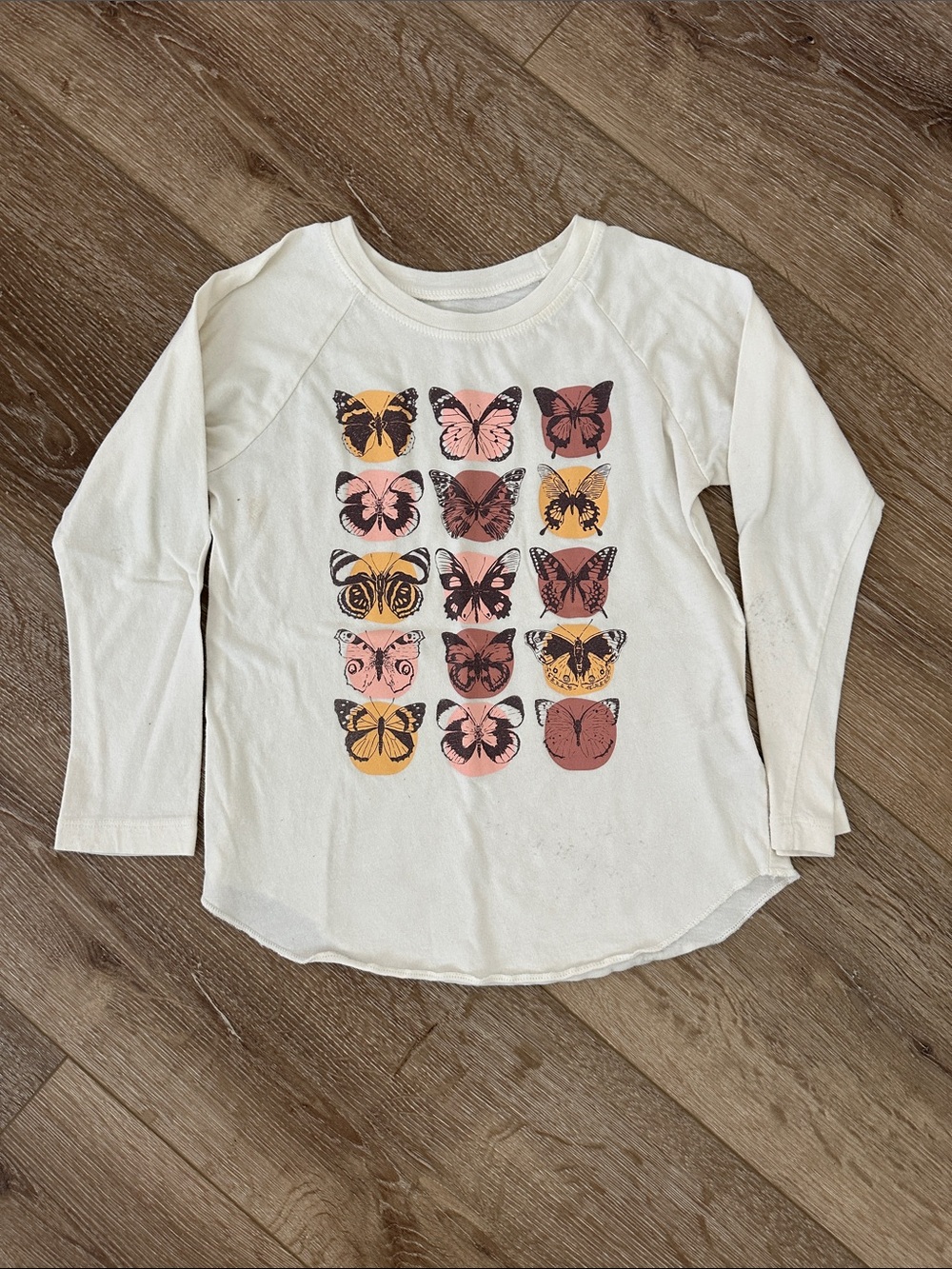 Girls' Cream Long-Sleeve Butterfly Graphic Tee - Unbranded